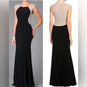 XSCAPE XS3844 Illusion Sheer Back Rhinestone Black Evening Gown Size 10